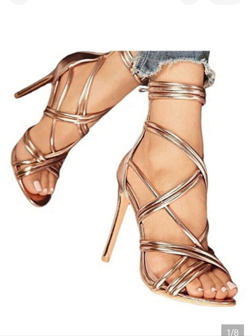 OLIVIA JAYMES Crisscross Metallic Strappy Stelitto Heel Sandal